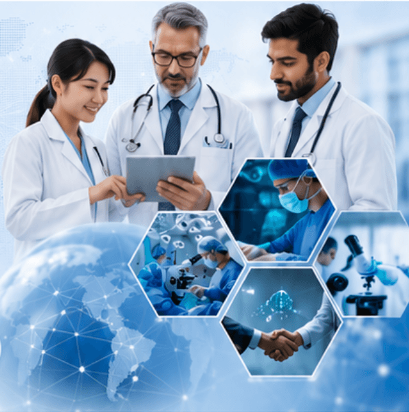 Medical specialists collaborating in a modern clinical setting